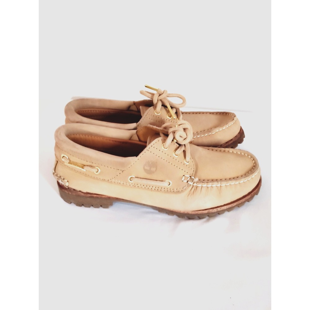 Timberland Noreen Women 8 Tan Leather Boat Shoes Moc Toe Slip On Casual Comfort*